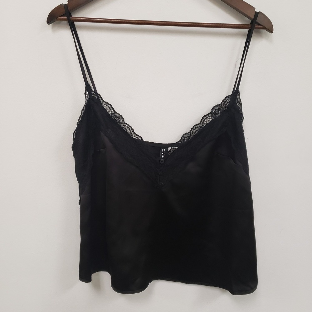 Divided H&M Womens Whimsigoth Dark Coquette Lace Trim Satin Top‎ Size M Black